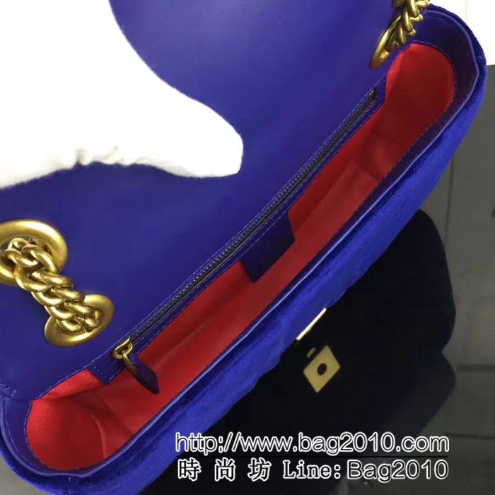GUCCI古馳頂級原單 新款專櫃品質 實物實拍 443497絨布 藍色鏈條單肩斜挎包 HY1121